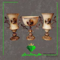 سه تیکه گلدان و کاسه پایه دار کریستال سازان مدل رومنس نسکافه ای کد CS1273