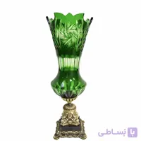 گلدان كريستال سبز كاپی دو پوست پایه برنز
