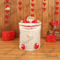 سبد استوانه سایز بزرگ خرس تدی رنگ قرمز