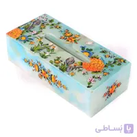 جعبه دستمال کاغذی سنگ مرمر با نگارگری گل و مرغ اسکندری