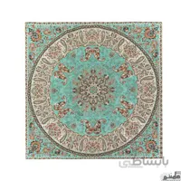 رومیزی مربع ترمه طرح شاهسوند رنگ سبز آبی