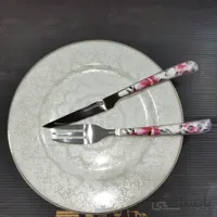 سرویس 12 پارچه کارد و چنگال میوه خوری گل صورتی