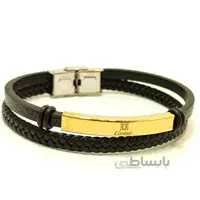 دستبند مردانه چرم و استیل طلایی (کارتیه)Cartier