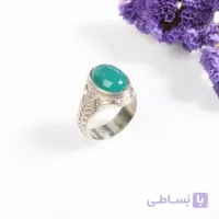انگشتر نقره مردانه با نگین عقیق سبز