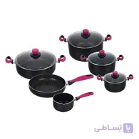 سرویس 10 پارچه گراناکا مشکی سرخابی با درب شیشه ای زرساب کد GK-6200MS