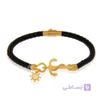 دستبند چرم مردانه با پلاک طلا طرح لنگر کد MB147