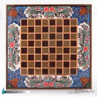 تخته نرد خاتم و چوب راش با نقاشی گل و مرغ ۵۰*۵۰