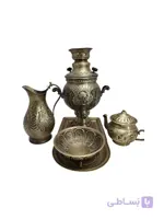 سرویس سماورذغالی انتیک شیر وخورشید توپی۴لیتری
