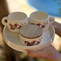 ست های دونفره چایخوری سرامیک دستساز با درب چوبی