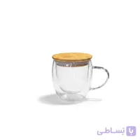 لیوان دسته دار 2 جداره پیرکس درب بامبو 250 میل