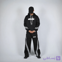 ست هودی و شلوار مردانه خط‌دار مشکی | جنس فلازیت سه‌نخ
