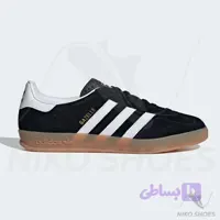 کتونی آدیداس Gazelle Indoor JI2060 مشکی با سه‌خط سفید و زیره Gum