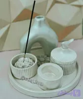 ست رومیزی گلدان پافیلی و جاعودی و قندان نقره ای