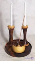 ست چهار تکه سینی و شمعدانی و جا عودی چوبی دوسال گارانتی