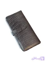 کیف پول و موبایل کتی/ چرم طبیعی گاوی دستدوز/ بندینک دار/ مردانه/ زنانه/ برند جِی چرم تبریز/ طوسی