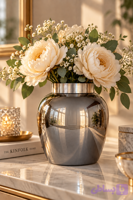 گلدان بلور سورمه ای طوق نقره ای طول ۲۰ سانت