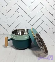 ظرف غذای دو طبقه گرد داخل استیل دسته چوبی
