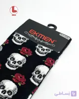 جوراب مردانه اکمن EKMEN طرح جمجمه و گل رز قرمز Skull and red rose