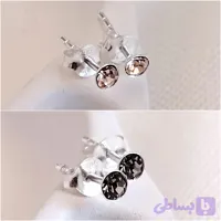 پک دو جفت گوشواره نقره زنانه با نگین دودی و نگین شامپاینی