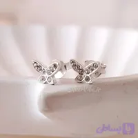 گوشواره نقره زنانه طرح پروانه نگین دار مینیمال