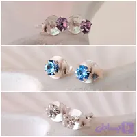 سه جفت گوشواره نقره زنانه نگین دار بنفش آبی و سفید مینیمال