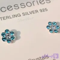 گوشواره نقره دخترانه طرح گل با نگین آبی درخشان | برند Accessories