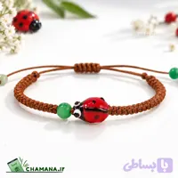 دستبند فانتزی دخترانه – با کفشدوزک نماد شانس و سنگ جید طبیعی