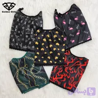 تاپ و شورتک ساتن چاپی زنانه یقه گرد | دختران طلایی