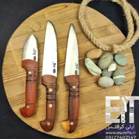 ست چاقوی قصابی دسته عناب حیدری زنجان دست ساز (۳ عددی ذبح، بیخسی و پوست‌کنی استیل ضد زنگ)