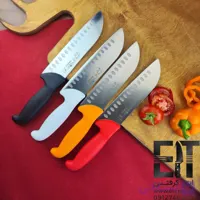 چاقو سرآشپز حیدری مدل سانتاکو شیار دار (تیغه استیل ضد زنگ و دسته آنتی باکتریال) ساخت زنجان