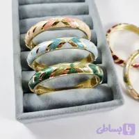 النگو پهن زنانه طرح میناکاری رنگ پاستیلی دور مچ ۱۷ سانت | دلسامه