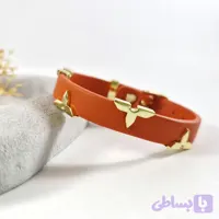 دستبند چرمی زنانه طرح لویی ویتون LV با استیل طلایی | دلسامه