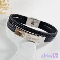 دستبند چرمی مردانه طرح کارتیر 3 ردیفه با پلاک استیل | دلسامه