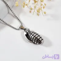 گردنبند مردانه طرح نارنجک نقره‌ای با زنجیر استیل ۶۰ سانتی | دلسامه