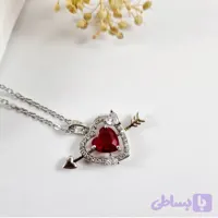 گردنبند زنانه طرح قلب با نگین قرمز یاقوتی زنجیر استیل ظریف | دلسامه