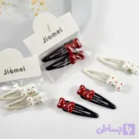 ست کش مو و گیره تق تقی پاپیونی دخترانه زرشکی سفید | دلسامه