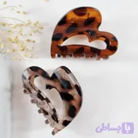 کلیپس مو زنانه مدل قلبی ۶ سانتی‌متری طرح پلنگی آکریلیک درجه یک | دلسامه