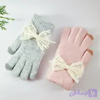 دستکش زمستانی موهر زنانه و دخترانه طرح پاپیون دو رنگ _گرم، نرم و لطیف برای استایل شیک