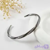 بنگل مردانه استیل سیاه قلم طرح بافت | دلسامه