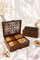 باکس چوبی گیفتانه آجیل و خشکبار مدل شاپرک۴خونه(فندقی)