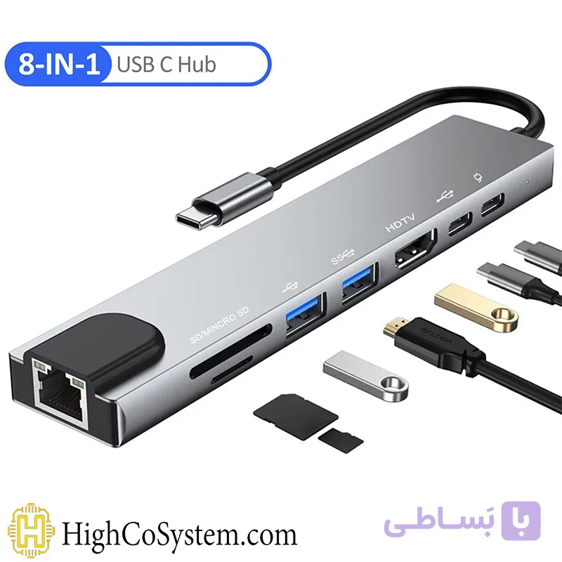 هاب 8 پورت همه کاره USB-C مدل 8in1