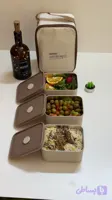ظرف غذا سه طبقه مستطیلی همراه کیف غذا داخل عایق