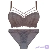 ست شورت و سوتین دانتل هارنس دار طوسی کد 630
