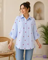 مانتو باکسی راه راه قلبی بغل بند دار کد 1274