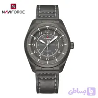 ساعت مچی مردانه Naviforce مدل NF9281 | بند چرم خاکستری، صفحه خاکستری، قاب خاکستری | اسپرت و مقاوم