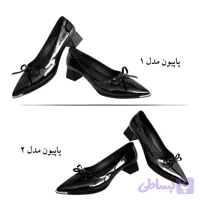 کفش زنانه مشکی ورنی پاشنه کوتاه پاپیون‌دار کد۵۸