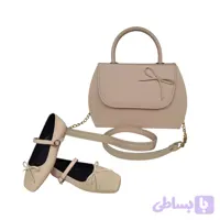 ست کیف و کفش زنانه چرم مصنوعی کرمی | ست کیف و کفش کالج پاپیون‌دار | کیف و کفش زنانه مدل Mahsan