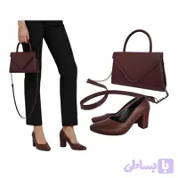 ست کیف و کفش زنانه زرشکی چرم مصنوعی | ست کیف و کفش مجلسی پاشنه ۷ سانت | مدل DIBA