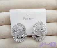 گوشواره مجلسی نگین باگت نقره ای میخی