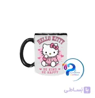 ماگ طرح هلو کیتی | Be Kind Be Happy | دسته مشکی | چاپ سابلیمیشن | هدیه دخترانه